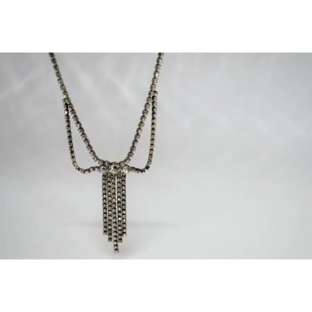 Clear Rhinestone Necklace Vintage - Picture 1 of 7